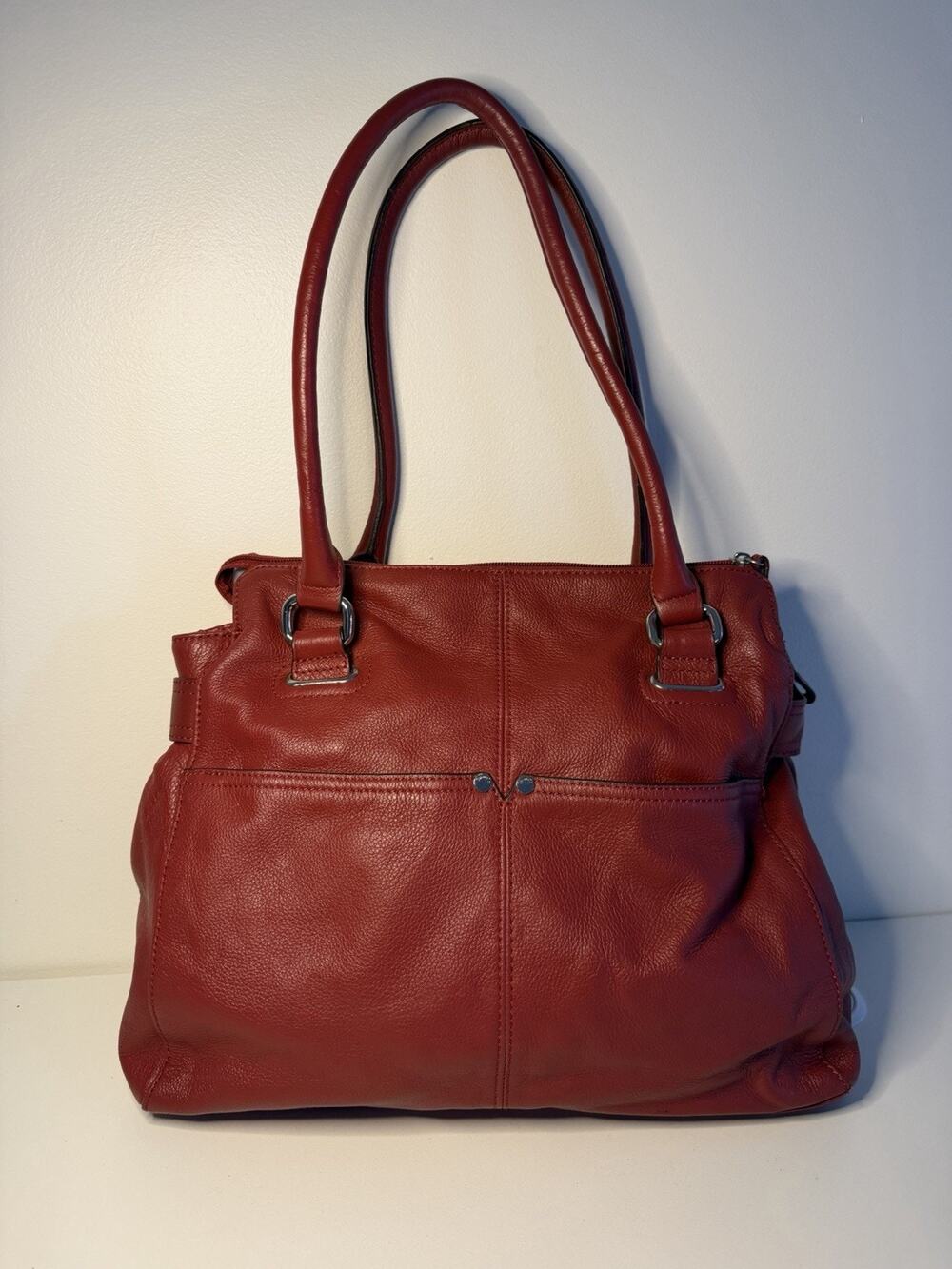 Tignanello Genuine Leather Shoulder Bag Large Handbag Red Zip Closure Tote EUC!